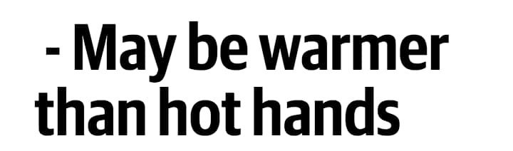 Screenshot of a webpage headline translated from German to English. It reads 'May be warmer than hot hands'