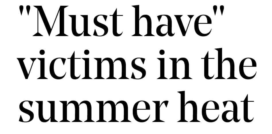 Screenshot of a headline, auto-translated from German to English, that reads 'Must have victims in the summer heat'